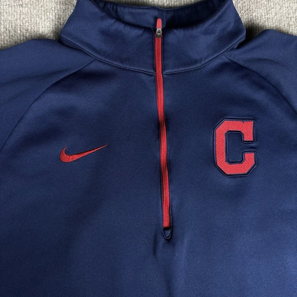 Nike Dri-FIT Cleveland Indians 1/4 Zip Pullover Jacket Navy Red Men's XL MLB